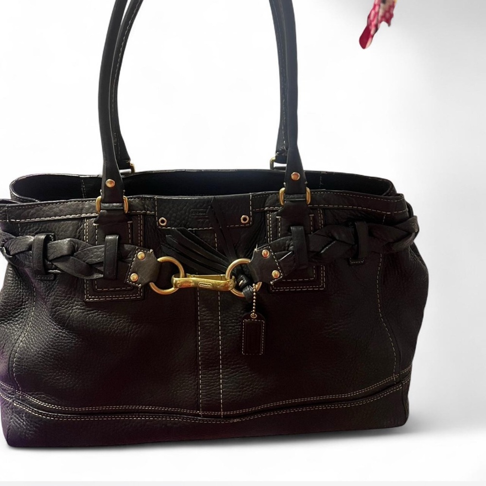 Coach Black Leather vintage black pebbled leather Hampton satchel